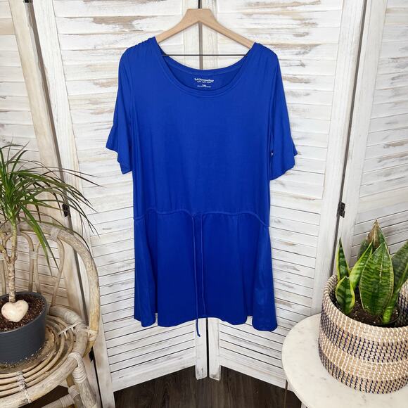 SOFT SURROUNDINGS Women's XL Short Sleeve T Shirt Mini Dress Adj Waist Blue USA - Picture 13 of 13